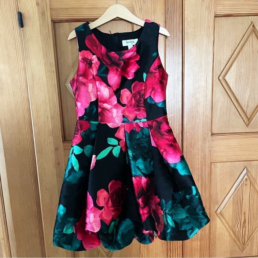 Speechless Kids Girls Black and Pink Floral Dress Formal Balloon Size 8